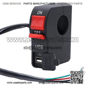 Motorcycle Handlebar On Off Push Button Switch,with 12V5A USB Car Charger Headlight Control Switch for Motorcycle, ATV, Scooter or Snowmobile F006