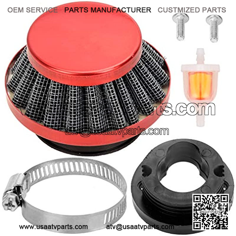 42mm 43mm 44mm Air filter Cleaner Stack Fuel filter for 47cc 49cc Mini ATV Quad Dirt Pocket Bike Cag MAT1 MAT2 Mini Moto Pit Dirt Bike Moped G-Scooter Motocross Parts Red