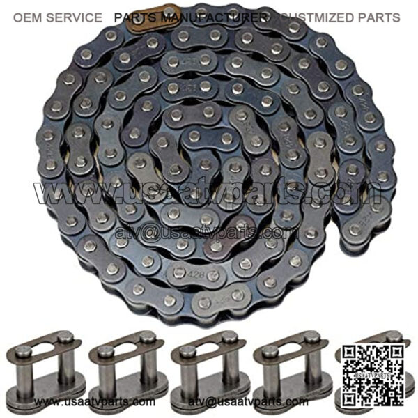 428 Drive Chain 102 Link with 5pcs Connecting Master Link for 50cc 70cc 90cc 110cc 125cc Honda XR50 CRF50 Yamaha TTR 225 Kawasaki Suzuki NST Motorcycle Dirt Pit Bike ATV Quad Go Kart 4 Wheeler