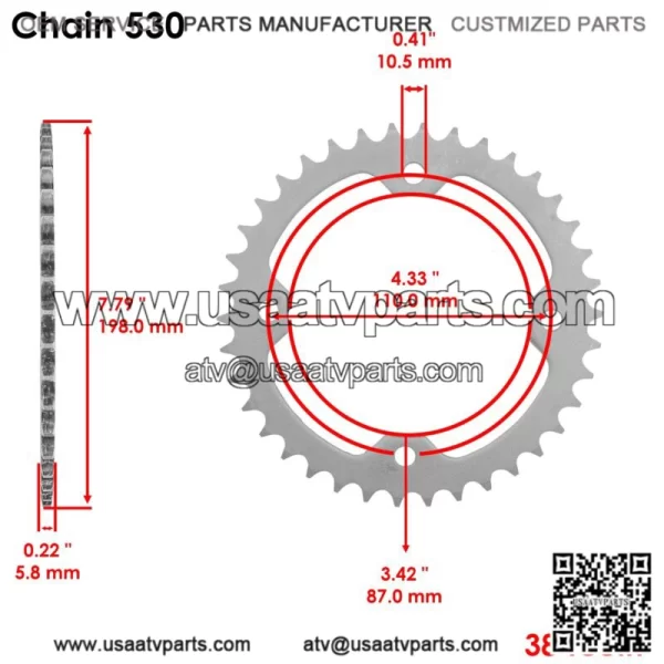 Red O-Ring Drive Chain & Sprockets for Yamaha Raptor 700 YFM700R 2006-2016 (For: Yamaha Raptor 700) - Image 4