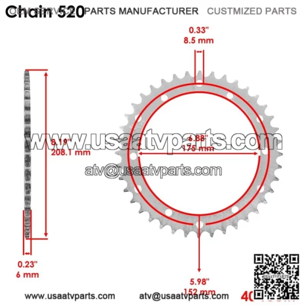 Red Drive Chain And Sprockets Kit for Yamaha Blaster 200 YFS200 1988-2006 (For: Yamaha YFS200) - Image 3
