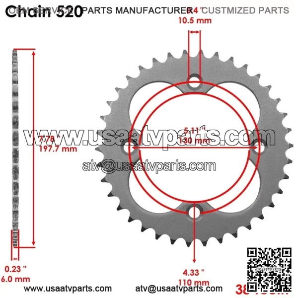 Red O-Ring Drive Chain & Sprockets Kit for Honda TRX450R Sportrax 450 2004 2005 - Image 3
