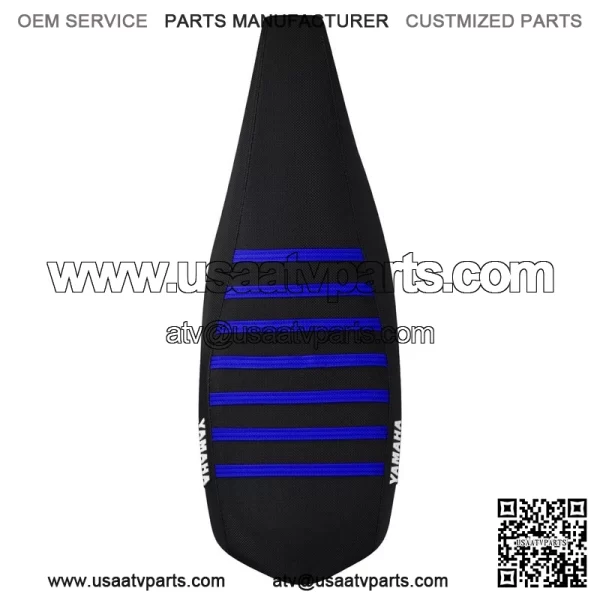 Yamaha YFZ 450 Gripper Seat Cover 2004 - 2013  all BLACK w/ BLUE ribs LOGO #200 - Image 3