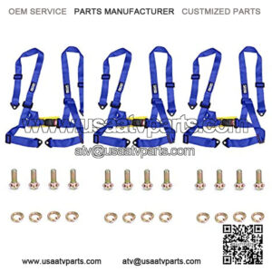 Pack of 3 - Blue - 4 Point Racing Harness - Universal Safety Seatbelt with Quick Release Iron Buckles for Cars, UTV, ATV, GoKarts - Adjustable, Easy Installation - Automotive Race Accessories - 2-inch