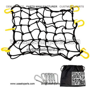 Egofine Motorcycle Cargo Net, 15.7" x 15.7" Stretch to 30" x 30" with 2"x2" Mesh, Super Duty Roof Cargo Net with 6 Plastic Hooks and 6 Metal Carabiners for Trailer, SUV, Motorcycle, ATV, Roof, Black