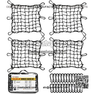 Motorcycle Cargo Net, 16" x 16" Stretch to 32" x 32" with 2"x2" Mesh, Super Duty Roof Cargo Net with 6 Metal Carabiners for Trailer, SUV, Motorcycle, ATV, Roof, Black