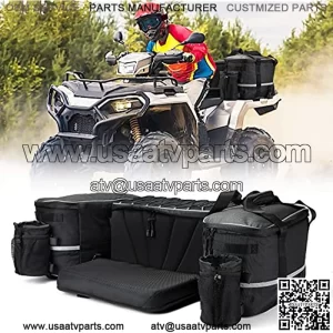 ATV Seat Bag, Water-Resistant ATV Cargo Bag w/Soft Coolers, ATV Gear Bag Rear w/Cushion Compatible with Polaris Sportsman Rancher Rubicon Foreman Grizzly, Black