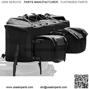 Black ATV Cargo Rear Rack Gear Bag with Topside Bungee Tie-Down Storage