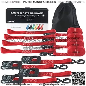 Heavy Duty Ratchet Tie Down Straps - 5208Lb Break Strength - 1.5" x 14 Ft - for Safely Move Your Motorcycle and Cargo on Car, Truck, Trailer - Includes 4 Soft Loop Straps - Red(4 Pack)