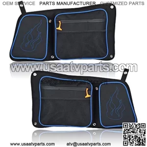 RZR 1680D Rear Door Bags, Passenger and Driver Side Storage Bag Set with Knee Pad Compatible with 2014-2019 Polaris RZR 4 900, XP4 1000, 4 Door Turbo (Blue Piping)