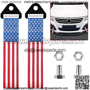 2 Pack Car Racing Tow Straps, MELIFE Tow Straps Universal Cars Set Belt Nylon Tow Straps Traction Rope Trailer Hooks for Rear or Front Bumper Decorative Trailer Belts - Stars and Stripes