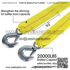 Nylon Tow Strap with Hooks 2x20 Car Vehicle Heavy Duty Recovery Rope 20,000 lbs Capacity Tow Rope for Car Truck Jeep ATV SUV