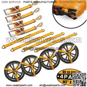 Adjustable Vehicle Tire Tie Down Straps Kit 4pk Heavy Duty Tire Straps with Snap Hooks 10,000 lbs. WorLoad 3333 lbs. Lasso 4 x Tow Strap Kit for Car, Truck, ATV Towing Accessories
