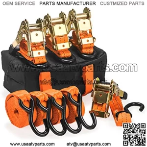 Moto Heavy Duty Motorcycle Tie Down Straps. 1.5 in X 10 Ft. 3300Lb Break Str. Heavy Duty Ratchet Strap Set. Motorcycle Straps. Cargo, ATV / UTV Tie Down Straps. Hi Vis Orange