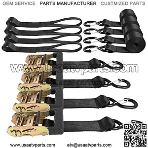 Ratchet Tie Down Straps Set 1.6" x 8' Heavy Duty Ratcheting with Coated Hooks & Soft Loops for Motorcycle UTV ATV Truck Cargo Trailer Tie Downs (4)
