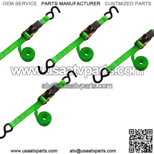 101W QuadWinder 14 Padded Ratchet Tie Down, Green (4pk) - Patented Self-Loading Storage Case - 1,500lb Break Strength, 500lb Safe Work Load  Haul Lighter Loads Like ATVs, Mowers and More