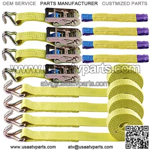 Ratchet Tie Down Straps Set 2 inch 16 Ft 11,000 lbs Break Strength Heavy-Duty Cargo Straps Double J Hook for Moving Appliances Lawn Equipment and Motorcycles 4 Pack Yellow