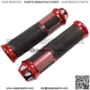 MMG Universal Handlebar Grips 7/8 inches (22mm) Aluminum Soft Rubber Motorcycle Scooter, Diamond, Red