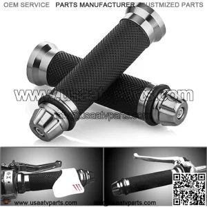 Motorcycle Gunmetal Rubber Hand Grip For 7/8" 22mm Handlebar Street Sport Dirt Bike with Billet Aluminum Bar End Cap