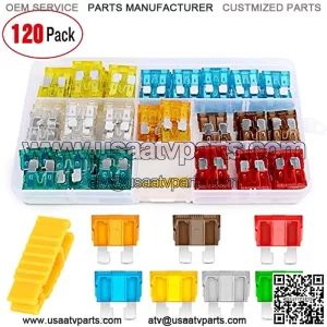 50016R 120 pcs Standard Fuse Assortment kit  5, 7.5, 10, 15, 20, 25, 30 AMP  Regular APR/ATO (Open)/ATC Blade Fuses for Cars, Trucks, Boats,Automotives,2 Years Warranty