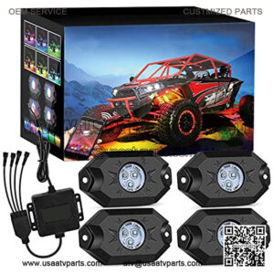 RGB LED Rock Lights Kit, 4 pods Underglow Multicolor Neon Light Pod with Bluetooth App Control Flashing Music Mode Wheel Well Light for Truck ATV UTV RZR SUV