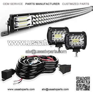Led Light Bar Curved 50 Inch 684W Triple Row Flood Spot Combo Beam Led Bar W/2Pcs 4 Inch 60W Off Road Driving Fog Lights with Wiring Harness-3 Leads for Trucks Jeep Ford Polaris ATV Boats