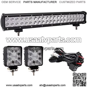 20" Led Light Bar, Glotech 126W Cree Waterproof Spot Flood Combo Driving Off Road Lights and 2PCS 4" LED Pods with 10ft 12V Wiring Harness for Truck, SUV, Jeeps, Car