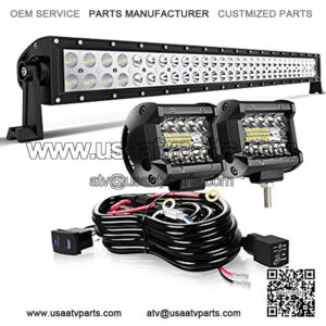 AUSI 32" LED Light Bar 180W Spot Flood Combo Offroad Driving Light+2Pcs 4Inch 60W LED Cube Pods Fog Lights+Rocker Switch Wiring Harness for Polaris ATV UTV Trucks Boat
