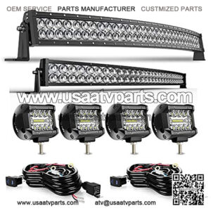 DOT 5D Curved LED Light Bar 52 Inch 300W&32 Inch 180W Light Bar Flood Spot Combo Beam+4X 4 Inch Led Pods Working Light with Wiring Harness Kits for Jeep JK Wrangler ATV UTV Truck-2 Years Warranty