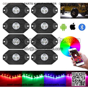 RGB Led Rock Lights 8 Pods Kit with Turn Signal Light Red Brake Tail Light Bluetooth Remote Control 3RD-Gen Led Interior Wheel Neon Lights for Off Road Truck SUV UTV ATV Motorcycle 8 Pod