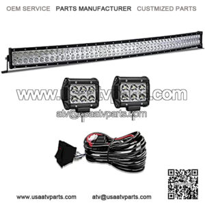 50" LED Light Bar T-Former Curved 288W Light Bars Off Road Lights 2Pc 4Inch Led Pods Fog Lights with Rocker Switch Harness Wiring for Trucks Polaris ATV UTV Jeep Boats