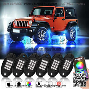 Rock Lights RGB LED Rock Lights Bluetooth Controller Phone App/Remote Control Timing Flashing Music Mode Underglow Neon LED Light IP67 Waterproof for Cars Off Road SUV ATV Vehicles (6 Pods)