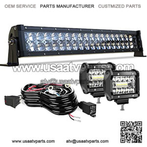 22" LED Light Bar 5D 120W Flood Spot Combo Beam LED Bar + 4" 60W Off Road Driving Fog Lights with W/Rocker Switch Wiring Harness for Trucks ATV UTV Boats Lighting