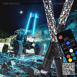 2pc 3ft Spiral LED Whip Lights for UTV ATV [21 Modes] [20 Colors] [RF Wireless Remote] [Weatherproof] [USA Flag] LED Lighted Whips Antenna for Can-Am UTV ATV Accessories