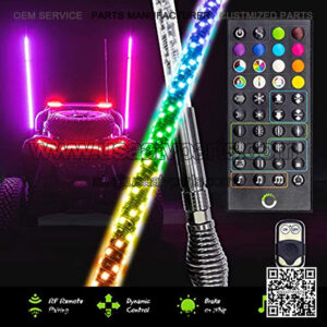 2pc 5ft Spiral LED Whip Lights for UTV ATV [RF Remote Pairin] [Dynamic LED Control] [Brake-On-Whip] [2-Layer PVC] LED Lighted Whips Antenna for Can-Am UTV ATV Accessories