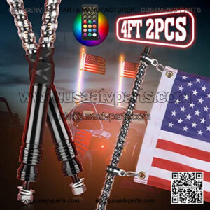 2PCS 4FT UTV ATV Spiral Whip Light with RF Remote Control, USA Flag, 366+ Lighting Modes Dancing Chasing led Lighted Whips Antenna Flag Compatible with Truck Buggy Dune Boat