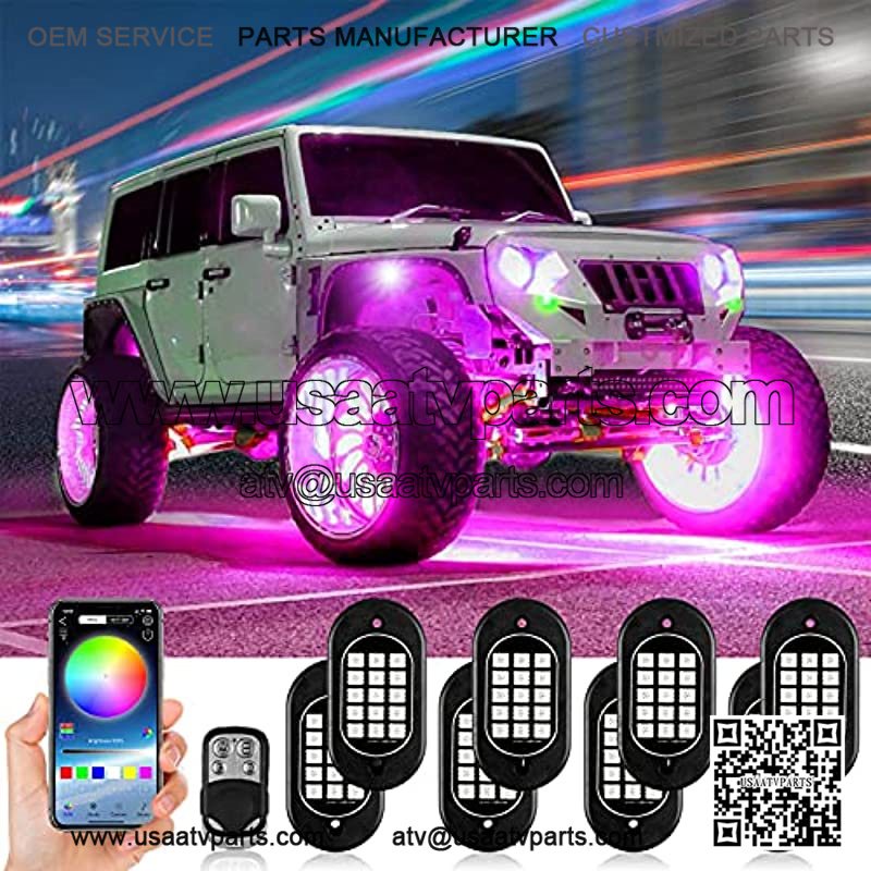 RGB LED Rock Lights Multicolor Underglow Neon Lights Waterproof 120 LEDs Car Light Kit with RF/APP Control Music Mode Timing Function for Truck Jeep Off Road Car UTV ATV SUV 8 Pods
