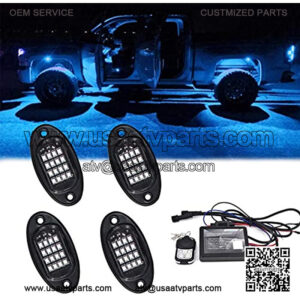 LED Rock Light Kits with 4 Pods, LED Neon Underbody Glow Trail Lights Waterproof Multicolor Car Interior Lights for Trucks, Je eps, UTV, SUV, ATV, Off-Road Lighting