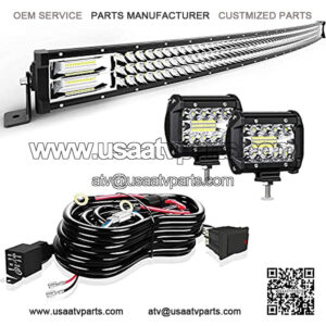 Led Light Bar Curved 50 Inch 684W Triple Row Flood Spot Combo Beam Led Bar W/2Pcs 4 Inch 60W Off Road Driving Fog Lights with Wiring Harness-3 Leads for Trucks Jeep Ford ATV Boats