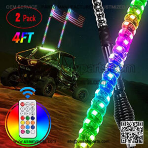 TL-27 2PCS 4FT Spiral RGB Led Whip Light with Spring Base Chasing Light RF Remote Control Lighted Antenna Whips for Can am ATV UTV Dune Buggy Offroad Truck