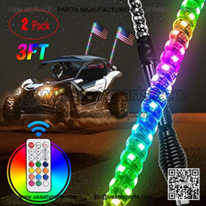 2PCS 3FT Spiral RGB Led Whip Light with Spring Base Chasing Light RF Remote Control Lighted Antenna Whips for Can-Am ATV UTV Dune Buggy Offroad Truck
