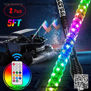 2PCS 5FT Spiral RGB Led Whip Light with Spring Base Chasing Light RF Remote Control Lighted Antenna Whips for Can-Am ATV UTV Dune Buggy Offroad Truck