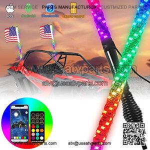 2pcs 3ft LED Spiral RGB Led Whip Light with Spring Base Chasing Light with Bluetooth and Remote Control Lighted Antenna Whips for Can-Am ATV UTV Dune Buggy Offroad Truck