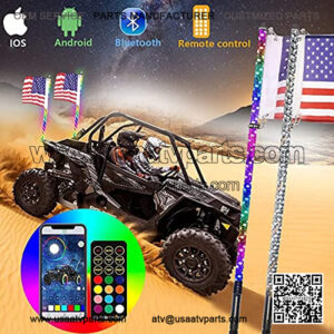 2pcs 3ft Spiral LED Whip Lights with RF Remote Control RGB Chasing & USA Flag,300 Colors & 366 Modes Dancing Lighted Whips Antenna LED Whips for ATV UTV Can-am Off Road Truck Dune Vehicle