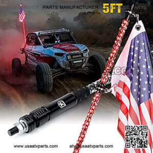 5FT Spiral Whip Lights, Waterproof Red LED Flexible Whip Lights w/ U.S. Flag Pole Safety Antenna for Side by Side Offroad Sand Dune Buggy UTV ATV XP 1000 900 4X4 Trophy Truck