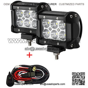 LED Light Bar+Wiring Harness, 2Pcs 4" 18W Cree Flood Beam Offroad Pods Work Light Auxiliary Driving Fog Lamp for ATV SUV Jeep Boat