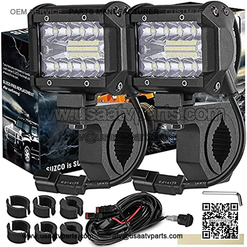 4INCH 60W 3-Row Offroad Led Work Light Bar Driving Wiring Harness Switch KIT/COMBO, Spot/Flood/Combo Lightbar Waterproof 12V 24V with Mounting Bracket Tube Clamp 1"/1.5"/1.75"/2" For 4x4 ATV UTV