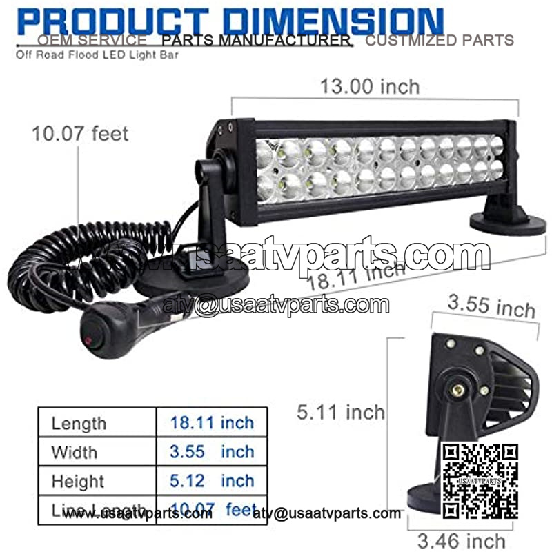 72W Led Light Bar Flood Light Magnetic Work Light Cigarette Lighter Waterproof Driving Light Off Road Light with Rocker Switch Wiring Harness for Ford Boat Light Truck SUV UTE ATV UTV 12V 24V - Image 3