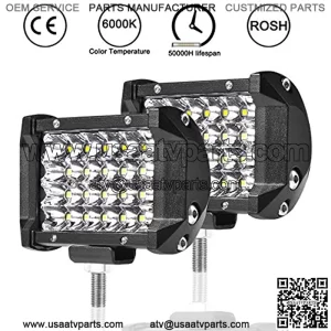 LED Light Pods 4 inch Spot & Flood Combo Light 4-Row Super Bright Off-Road Bars 72W IP68 Waterproof Work Light 12V Driving Fog Light for Trucks ATV UTV SUV Boats Headlights Tractor Trailers 2Pcs
