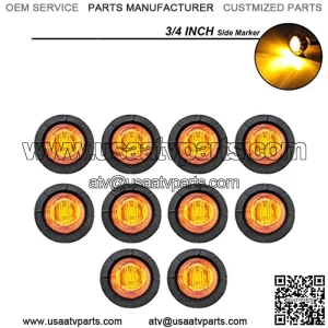 (Pack of 10) 3/4 Inch Mini Round Amber LED Bullet Side Marker Clearance Lamp SMD Indicator Signal Light Waterproof Marine RV Bus Trailer Truck ATV with rubber grommets 12V DC Extra Bright
